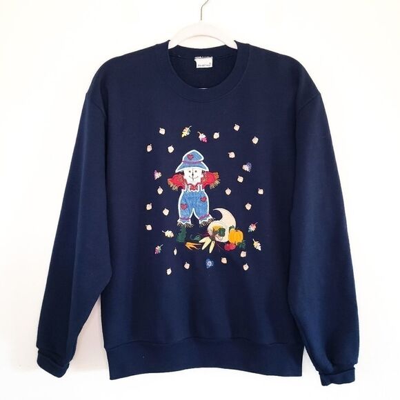 Vintage Fall Scarecrow Appliqued Crew Neck Grandma Sweatshirt - Picture 1 of 5